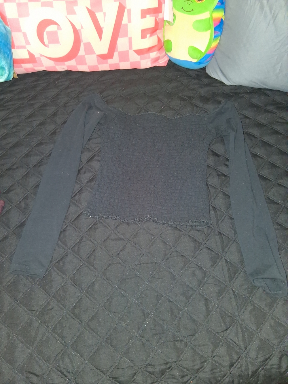 Hollister Black Ribbed Off-Shoulder Long Sleeve Crop Top